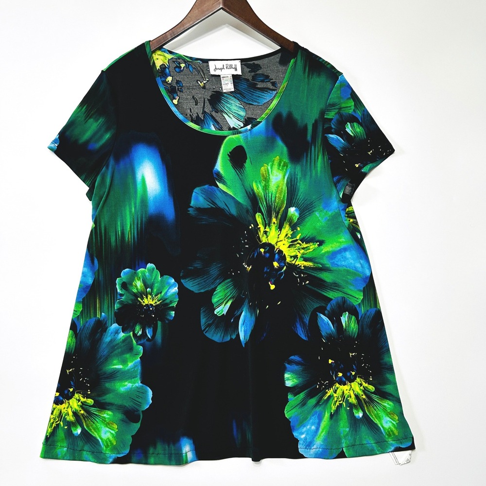 Joseph Ribkoff Womens Silky Knit Tunic Top Size 14 Bold Floral Graphic Stretchy
